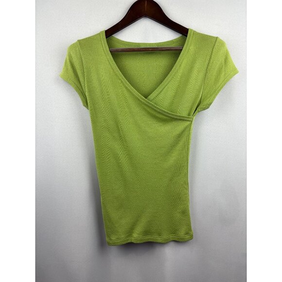 Women’s Michael Stars One Size Green Faux Wrap Short Sleeve Shirt - Picture 1 of 5